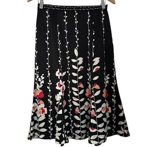 Vintage Talbots Women’s Silk Floral Black Midi Skirt Size 6 Fairy Whimsigoth Y2K